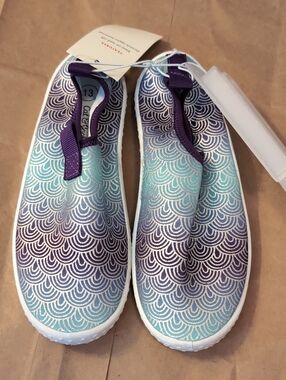 Cat & Jack Aqua and Purple Slip-On Patterned Mules